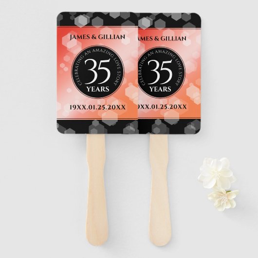 35エレガントthコーラル結婚ズ記念お祝い ハンドファン (正面&裏面)