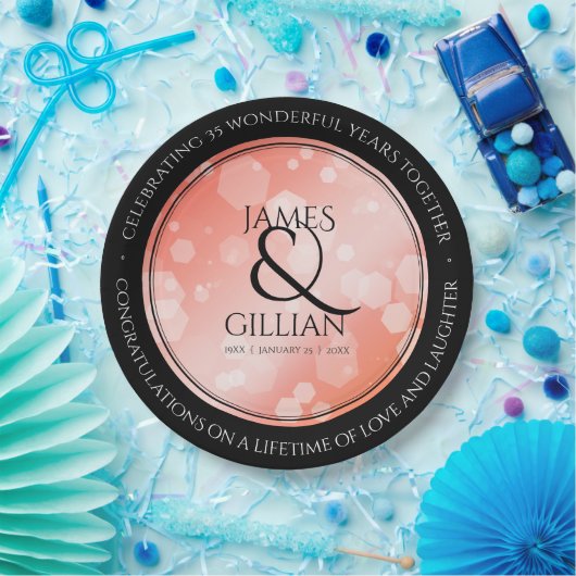 35エレガントthコーラル結婚ズ記念お祝い ペーパープレート (パーティー)