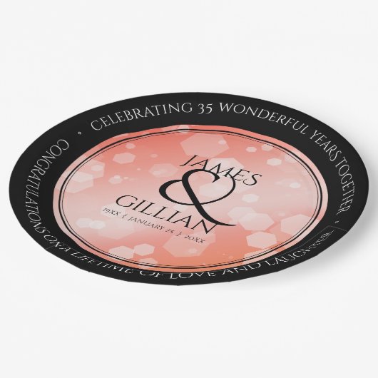 35エレガントthコーラル結婚ズ記念お祝い ペーパープレート (アングル)