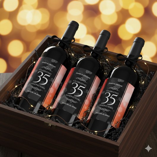 35エレガントthコーラル結婚ズ記念お祝い ワインラベル