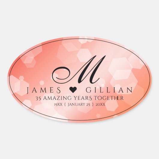 35エレガントthコーラル結婚ズ記念お祝い 楕円形シール (正面)