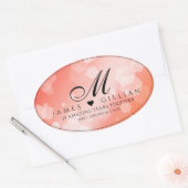 35エレガントthコーラル結婚ズ記念お祝い 楕円形シール (封筒)