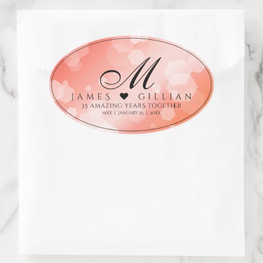 35エレガントthコーラル結婚ズ記念お祝い 楕円形シール (バッグ)