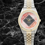 35エレガントth Coral結婚's Anniversary 腕時計<br><div class="desc">35祝th coral結婚の記念日と、この時計で時の試練を支える愛スタイリッシュ!サンゴエレガントのピンク色の背景に六角形の紙吹雪を持つ白黒のレタリングは、この特別な機会と特別なマイルストーンのために思い出に残るtouchを追加する。カップルの名前と結婚日でパーソナライズ。デザイン© W.H.シム。詳細については、zazzle.com/expressionsoccasionsを参照</div>