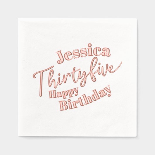 35スクリプト35番目の誕生日カスタムバラ金ゴールド 箔ナプキン (正面)