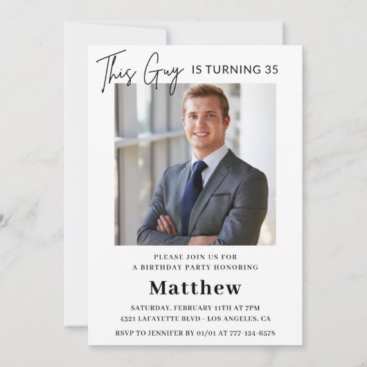 35モダン歳の誕生日招待状メンズ写真 招待状 (正面)