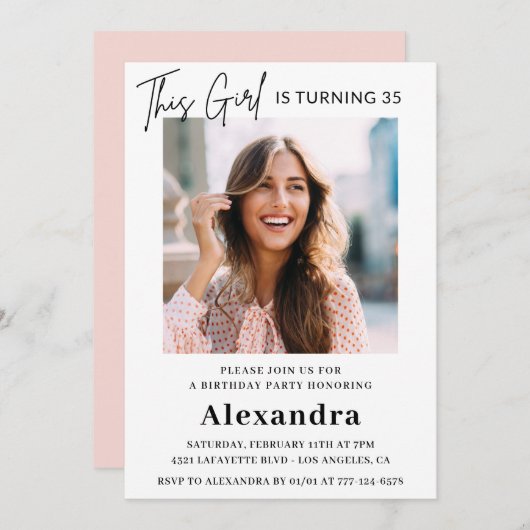 35モダン歳の誕生日招待状写真エレガント 招待状 (正面/裏面)