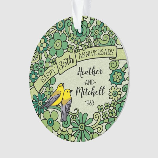 35周パーソナライズされた年，ジェイド·フローラ オーナメント (正面)