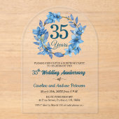 35周年ブルーフローラルサプライズ結婚記念日 アクリル招待状 (正面)