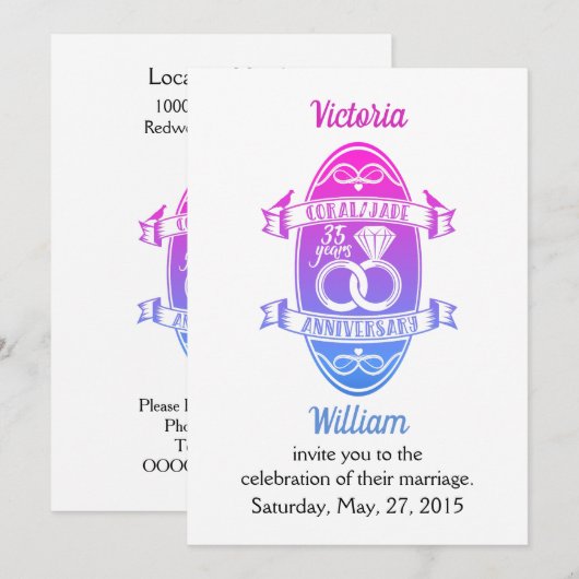 35周年伝統的なコーラル翡翠235周年記念 招待状 (正面/裏面)