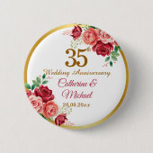 35周年結婚記念ゴールドフレームフラワー 缶バッジ (正面)