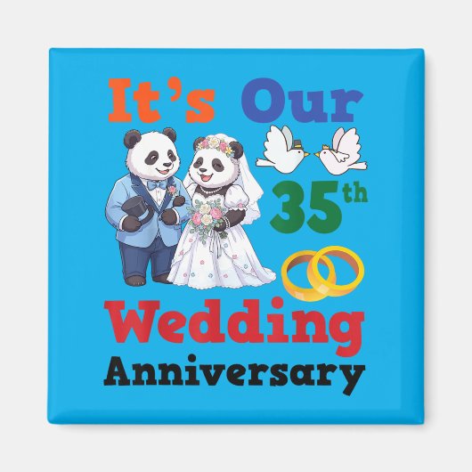 35周年結婚記念パンダカップル マグネット (正面)