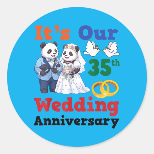 35周年結婚記念パンダカップル ラウンドシール (正面)