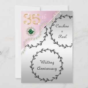 35周年結婚記念日のエンボス加工されたシルバー ローズゴールド 招待状