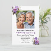 35周年結婚記念日のゴールドフレーム 紫のバラ 招待状 (スタンド正面)