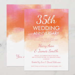35周年結婚記念日のピンクコーラル・ウォーターカラー 招待状