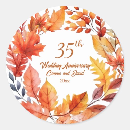 35周年結婚記念日の秋の花 ラウンドシール (正面)