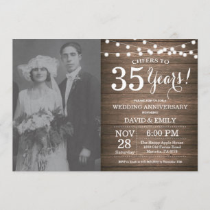 35周年結婚記念日の素朴な木製デザイン 招待状