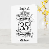 35周年結婚記念日の花 モノクロ カード (黄色い花)