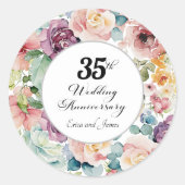 35周年結婚記念日 エレガントな花のスクリプト ラウンドシール (正面)