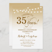 35周年結婚記念日 - ゴールド ホワイト 招待状 (正面/裏面)