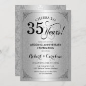 35周年結婚記念日 - シルバー ブラック ダマスク 招待状 (正面/裏面)