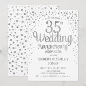 35周年結婚記念日 - シルバー&ホワイト 招待状 (正面/裏面)