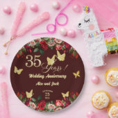 35周年結婚記念日 高級感のある花とゴールド ペーパープレート (パーティー)