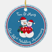 35周年記念ギフトおもしろいスノーカップルクリスマス セラミックオーナメント (裏面)