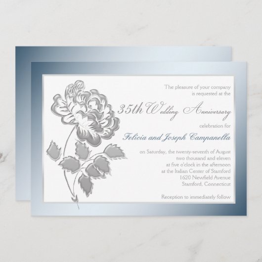 35周年記念ホワイトシルバー牡丹招待状 招待状 (正面/裏面)