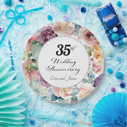 35周年記念結婚のスクリプエレガントトフローラ ペーパープレート (パーティー)