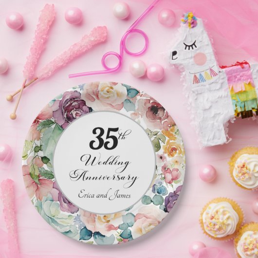 35周年記念結婚のスクリプエレガントトフローラ ペーパープレート (パーティー)