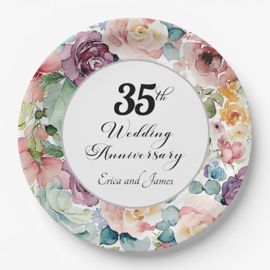 35周年記念結婚のスクリプエレガントトフローラ ペーパープレート (正面)