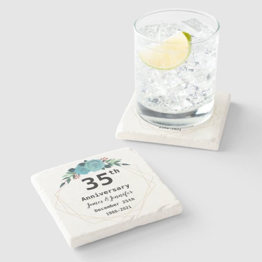 35周年記念結婚名前をカスタムする及び年 ストーンコースター (横)