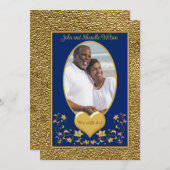 35周年記念 ゴールドハート招待状 - ネイビー 招待状 (正面/裏面)