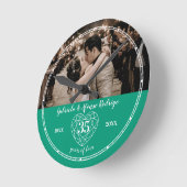 35周年記結婚念ハートエメラルドグリーン ラウンド壁時計 (傾斜)