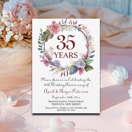 35周年 サンゴ色の結婚記念日の花 招待状