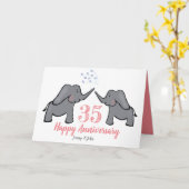 35回目のサンゴ結婚の命日のかわいい象のカード カード (黄色い花)