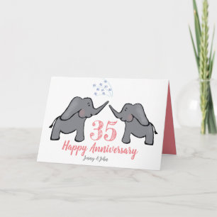 35回目のサンゴ結婚の命日のかわいい象のカード カード