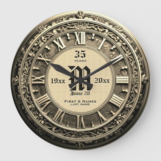 35年のヴィンテージ結婚ルック記念日 ラージ壁時計 (正面)
