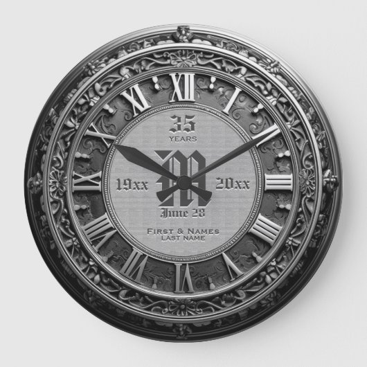 35年ヴィンテージシルバールック結婚ズ記念日 ラージ壁時計 (正面)