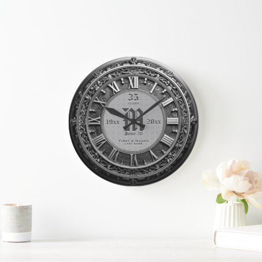 35年ヴィンテージシルバールック結婚ズ記念日 ラージ壁時計 (ホーム)