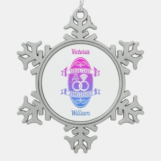 35年伝統的サンゴ235周年 スノーフレークピューターオーナメント (正面)