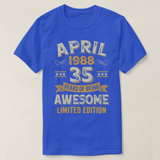 35年素晴らしヴィンテージ1988年4月35誕生日 Tシャツ (デザイン正面)