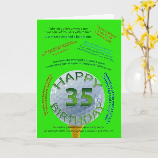 35歳のゴルフジョークの誕生日カード カード (黄色い花)