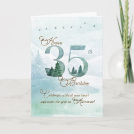 35歳の誕生日おめでとう エバーグリーンパインと自然の鹿 カード