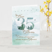 35歳の誕生日おめでとう エバーグリーンパインと自然の鹿 カード (黄色い花)