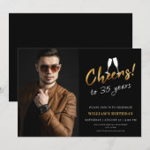 35歳の誕生日おめでとう ゴールド ブラック 大人 フォト 招待状 (正面/裏面)