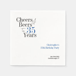35歳の誕生日おめでとう ビールパーティー 青いタイポグラフィ スタンダードカクテルナプキン