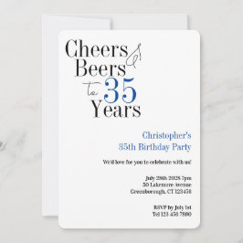 35歳の誕生日おめでとう ビールパーティー 青いタイポグラフィ 招待状